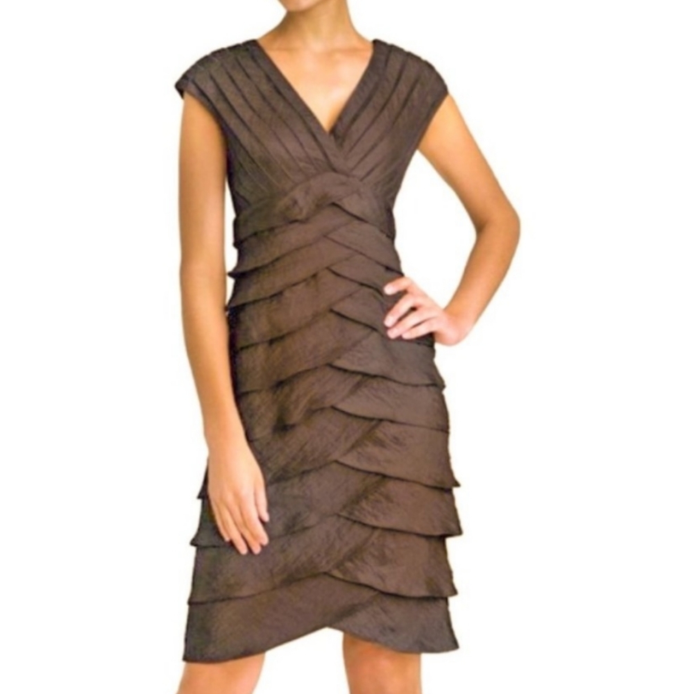 Adrianna Papell Chocolate Tiered Midi Dress